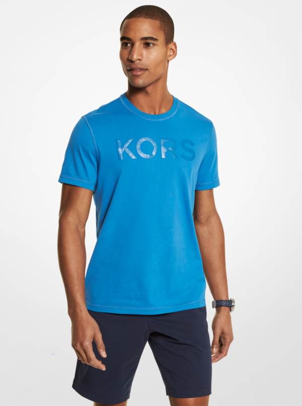 Panske Tricko Michael Kors Logo Cotton Modre - Oblecenie Michael Kors Lacne | LDXJA-7625